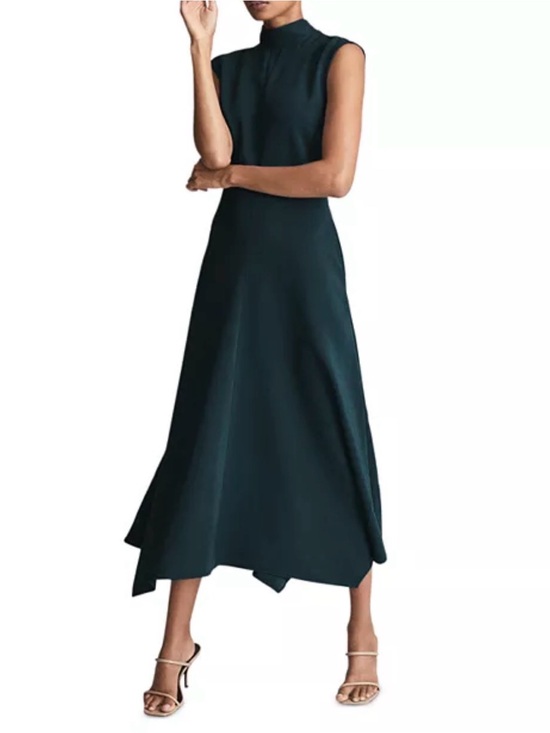 Reiss Dresses & Skirts - Reiss Deep Teal Mock-Neck Midi Dress